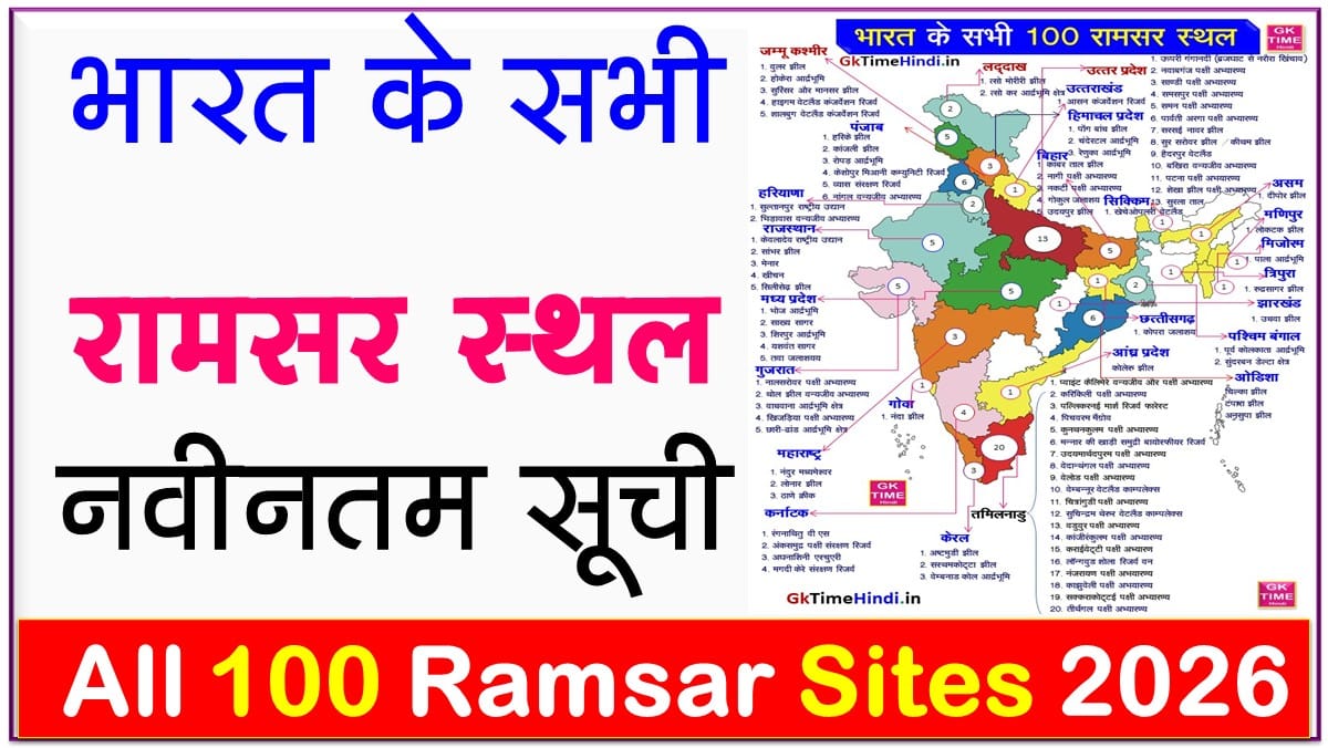 India All 100 Ramsar Sites with map