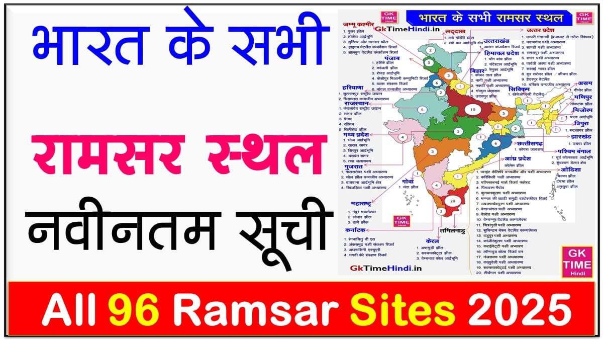India All 96 Ramsar Sites with map