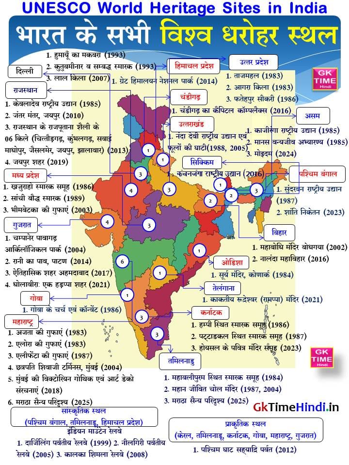 List of UNESCO World Heritage Sites in India Map UNESCO World Heritage Sites in India Map