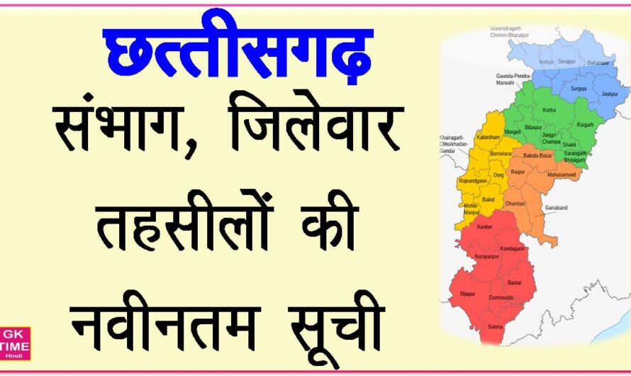 छत्तीसगढ़ के समस्त तहसीलों की अद्यतन सूची संभाग एवं जिलेवार