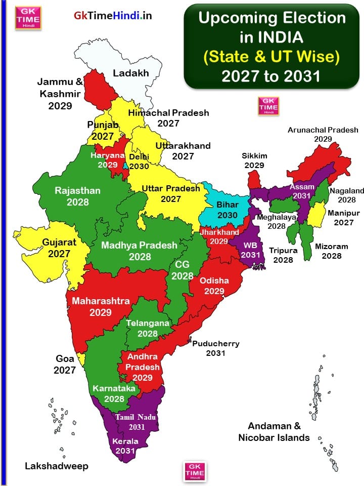 Upcoming Election in India 2027 to 2031 Map