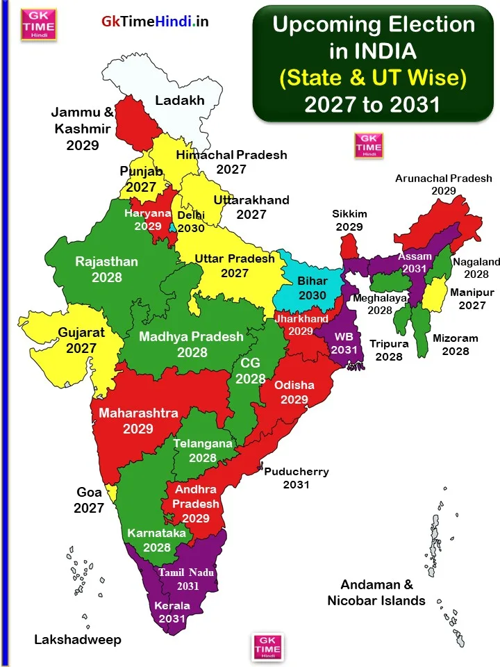 Upcoming Election in India 2027 to 2031 Map