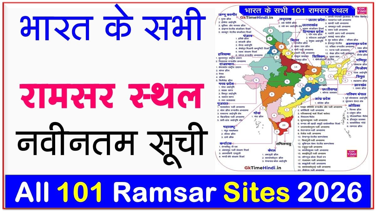 India All 101 Ramsar Sites Statewise with map